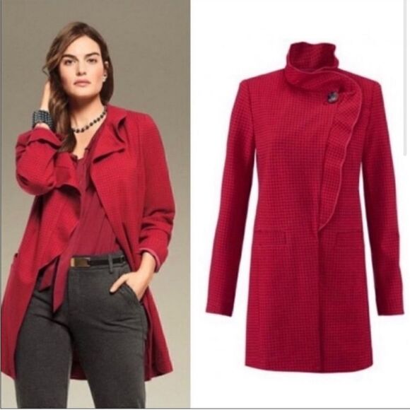 🧥CAbi Celebration Red Houndstooth Jacket/Coat Sz S NWOT - Picture 1 of 15